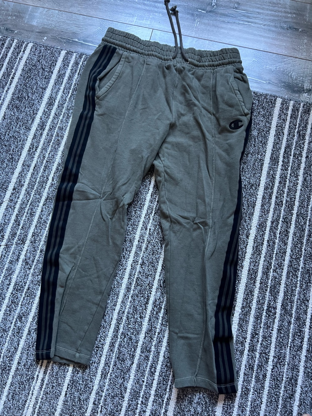 Champion Olive Green Sweat Pants with Side Stripes